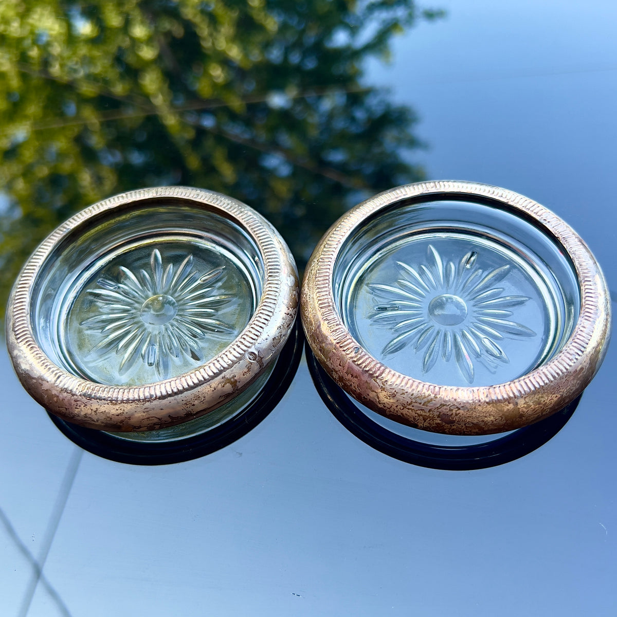 Crown Sterling Silver and Crystal Coasters set of 2 Atelier