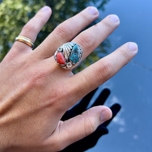 Navajo Turquoise and Coral Ring