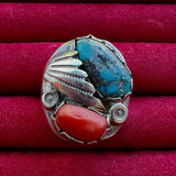 Navajo Turquoise and Coral Ring